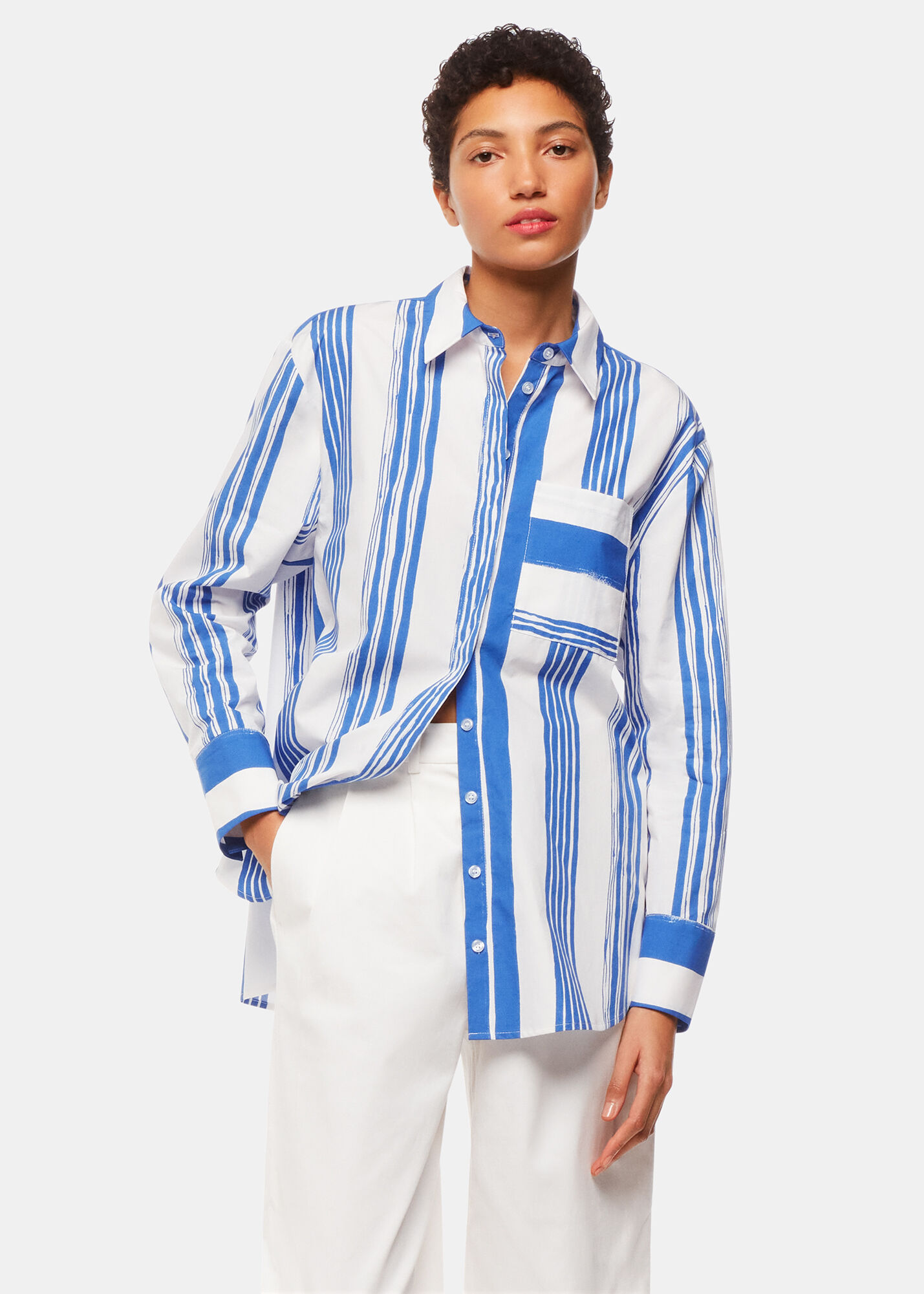 Blue/Multi Painted Stripe Oversized Shirt | WHISTLES | Whistles UK |